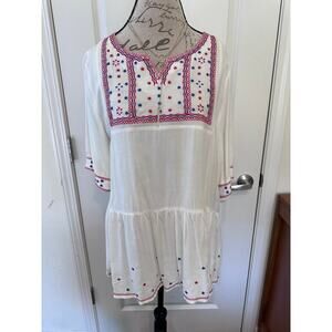 Timing Blouse Women's sz L Tunic Red White and Blue Patriotic Embroidered